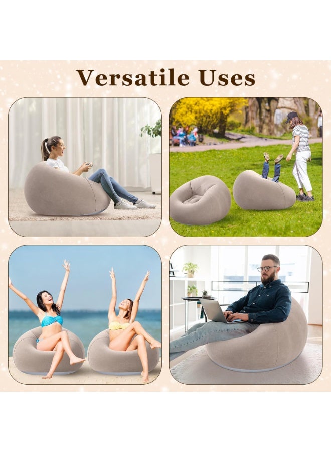 الأريكة الكمثرية قابلة للتفجير من بوليفين كلوريد المقشط مع مضخة هواء، قابلة للطي ومُنقلة، كرسي كسول للغرفة النومية والغرفة المعيشة والتخييم (بني) - Image 5