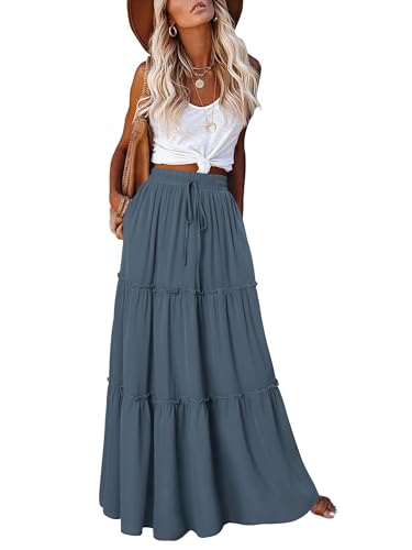 onlypuff Maxi Skirt for Women Boho Western Skirts High Waist Long Skirt with Pockets Fall Festival Outfits Clothing Grey Blue XXL - Image 5