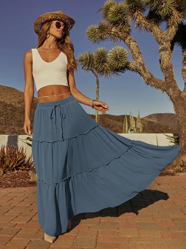 onlypuff Maxi Skirt for Women Boho Western Skirts High Waist Long Skirt with Pockets Fall Festival Outfits Clothing Grey Blue XXL - Image 4