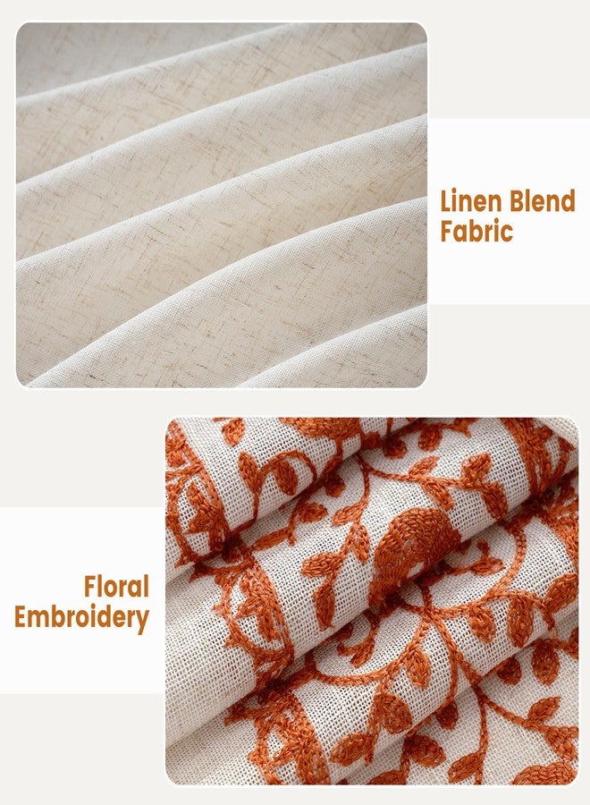 ColorBird Boho Curtains Semi Sheer Linen Curtain for Living Room 84 Inches Length Burnt Orange Floral Embroiderd Light Filtering Window Door Semi Sheer Drapes for Bedroom - Image 2