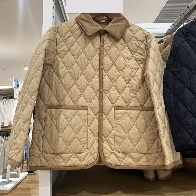 U 2024 autumn and winter new boys and girls childrens clothing plaid quilted shirt cotton-padded jacket jacket waterproof coat 471392 Dark beige