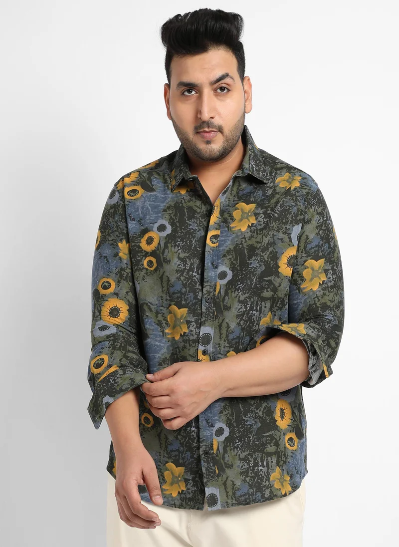 Instafab Plus Men's Multicolour Botanical Abstract Shirt