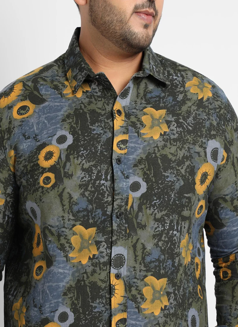 Instafab Plus Men's Multicolour Botanical Abstract Shirt