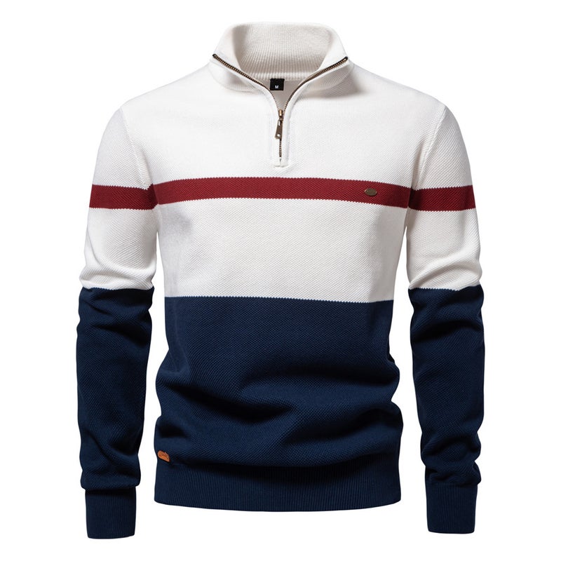 2024 autumn and winter new size cross-border collar men''s sweater half zipper color matching sweater quality foreign trade men''s clothing - Image 2