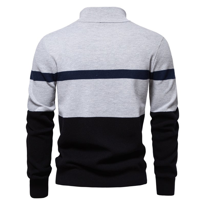 2024 autumn and winter new size cross-border collar men''s sweater half zipper color matching sweater quality foreign trade men''s clothing - Image 4