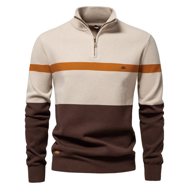 2024 autumn and winter new size cross-border collar men''s sweater half zipper color matching sweater quality foreign trade men''s clothing - Image 3