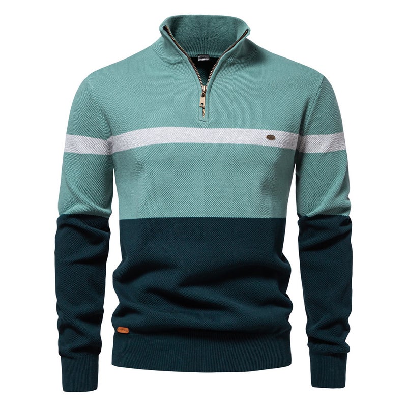 2024 autumn and winter new size cross-border collar men''s sweater half zipper color matching sweater quality foreign trade men''s clothing - Image 1
