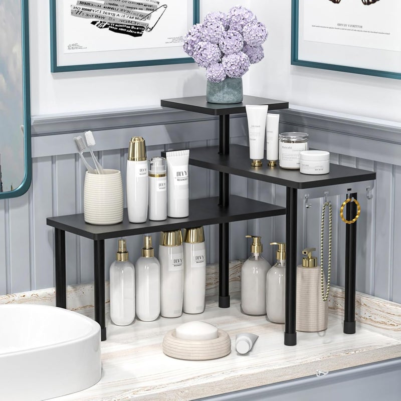 JayRex Bathroom Organizer Countertop Corner Shelf, 3 Tier Shelf Moveable Shelf Organizer for Bathroom Counter, Make Up, Dresser Table, Desktop Shelf (Black) - Image 3