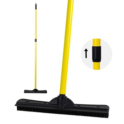 FURemover Original Pet Hair Rubber Broom with Squeegee with 58 Telescopic Handle for Carpet Tile and Hardwood