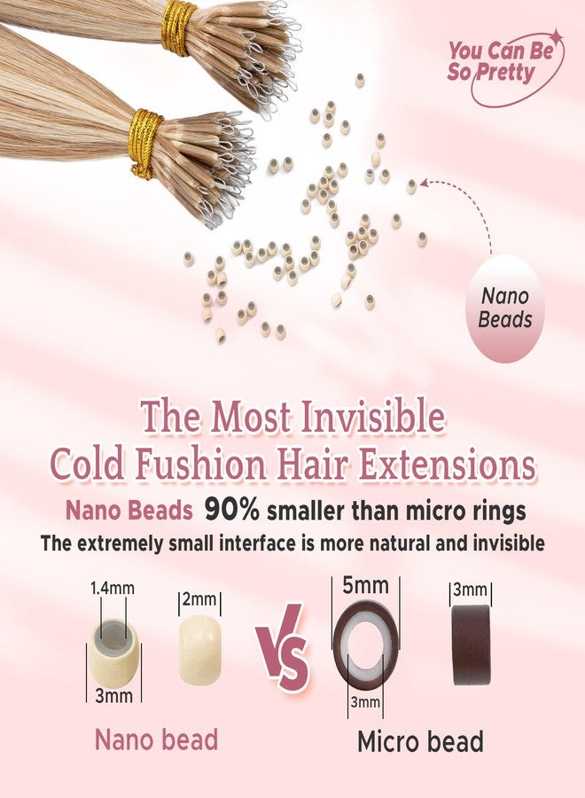 SEGO Nano Tip Hair Extensions Human Hair, Nano Beads Balayage Seamless Highlight Pre-bonded Extensions for Women, 0.7g/strand, 50 strands 35g/pack -16 Inch#12RP613R Golden Brown&Bleach Blonde - Image 4