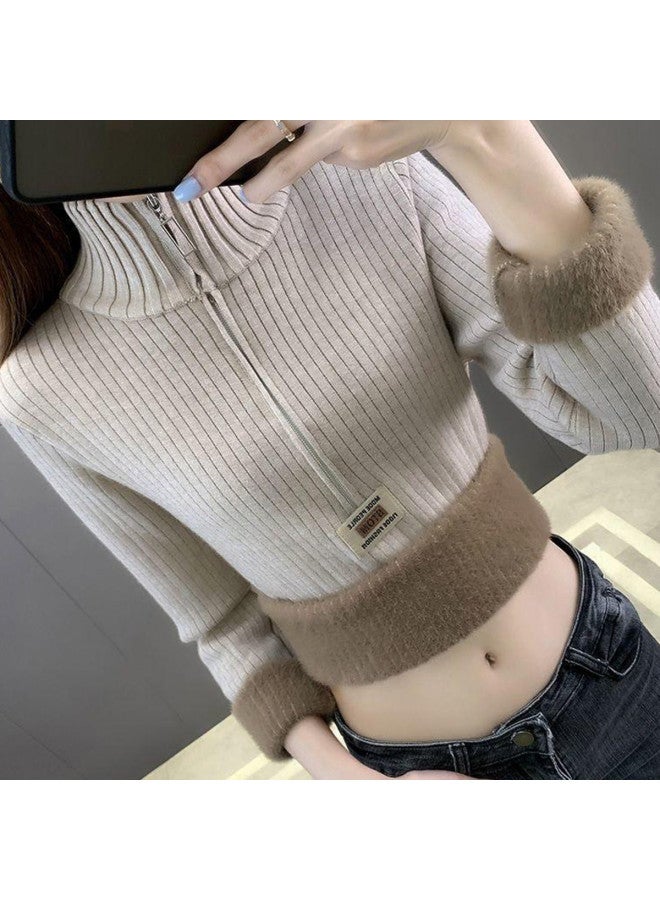 Modal Charming Half-Zip Thickened Integrated Fleece Semi-Turtleneck Base Shirt For Women, Versatile Layering Piece With High-End Feel, Fashionable Sweater For Outer Wear - Image 5