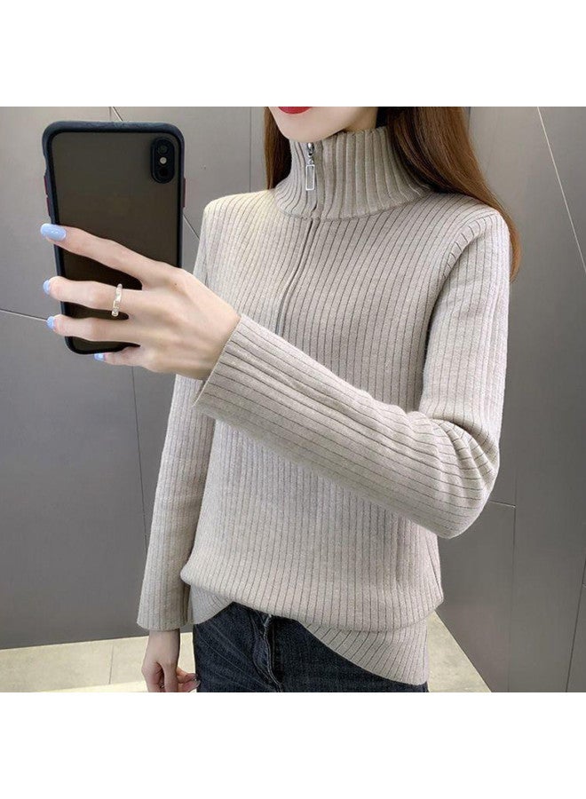 Modal Charming Half-Zip Thickened Integrated Fleece Semi-Turtleneck Base Shirt For Women, Versatile Layering Piece With High-End Feel, Fashionable Sweater For Outer Wear - Image 3