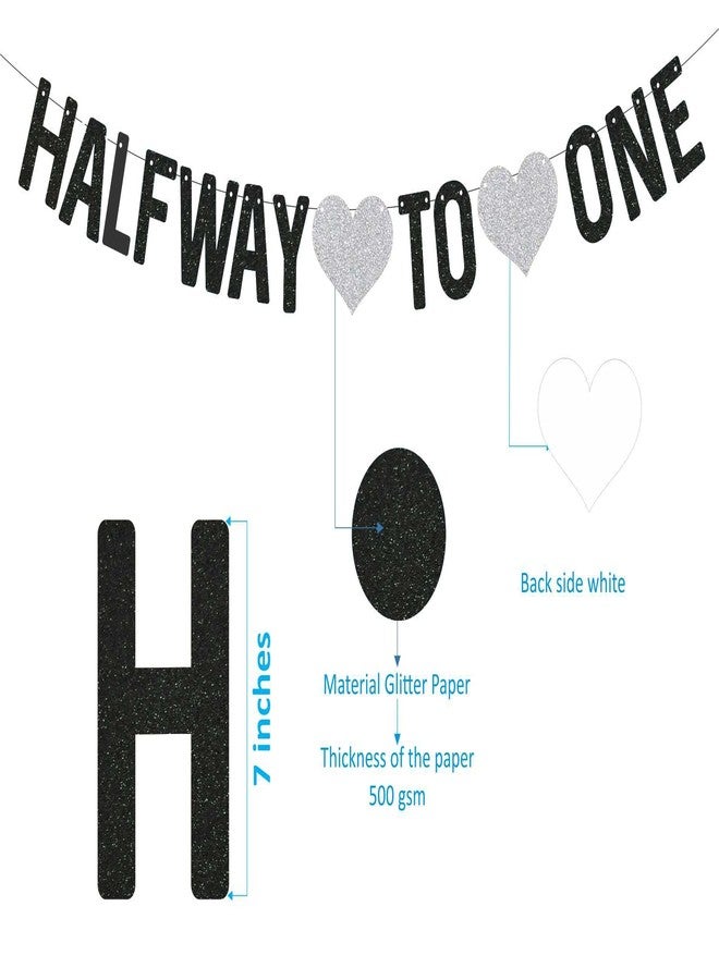 SVM CRAFT Black Glitter 1/2 Way To One Cake Topper & Banner-Happy 6 Months Cake Topper|Half Way To One Cake Topper|1/2 Half|For Baby Boy Or Girl |Children 6 Months Birthday Party Decoration Supplies - Image 3