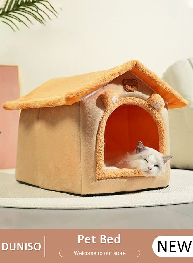 DUNISO Cat Beds for Indoor Cats, Fluffy Cat House Dog Bed with Removable Washable ,Cute Small Cat Cave Bed, Foldable Dog Tent Bed with Removable Cushion Pillow, Soft Warm Dog House Be for Kittens Puppy Small Dogs - Image 1