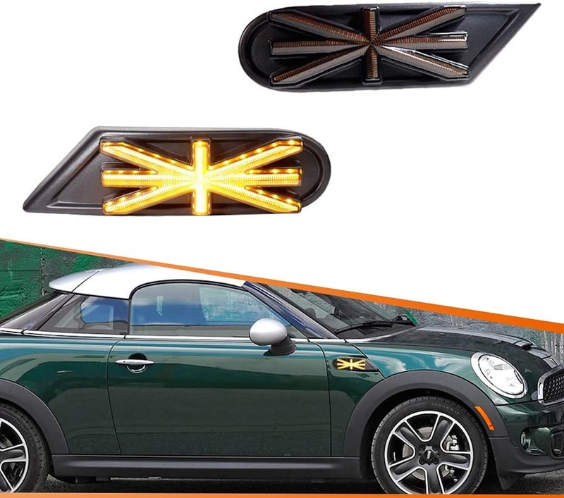 ADIIL Union Jack Style Smoked Lens Amber Side Marker Indicator LED for Mini Cooper R55 R56 R57 R58 R59 - Image 1