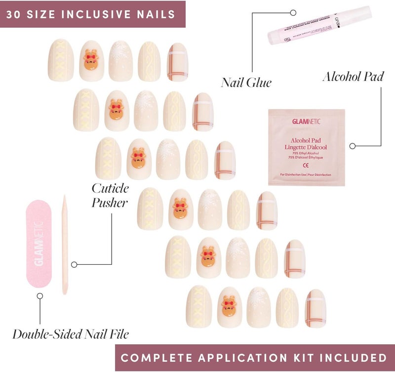 Glamnetic Sand resistant Press On Nails - Gingerbread Knit | Graphic Gingerbread Sweater Knit 3D Opaque Short Oval False Nails, Reusable Stick On Fake Nails with Glue | Salon Quality | 15 Sizes - 30 Nail Kit Trendy economical quality - Image 4