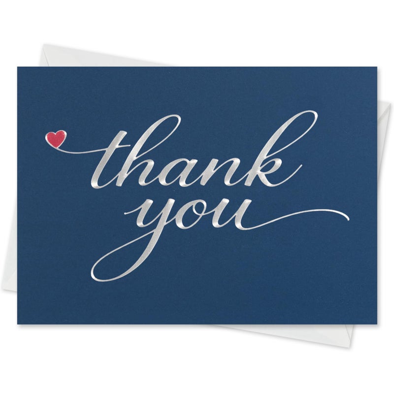 Cheerin 24 Pack Blue Thank You Cards With Envelopes Set - Elegant Silver Foil Thank You Notes for Wedding, Birthday and Business - Bulk Appreciation Cards 3x5 inch - Image 1