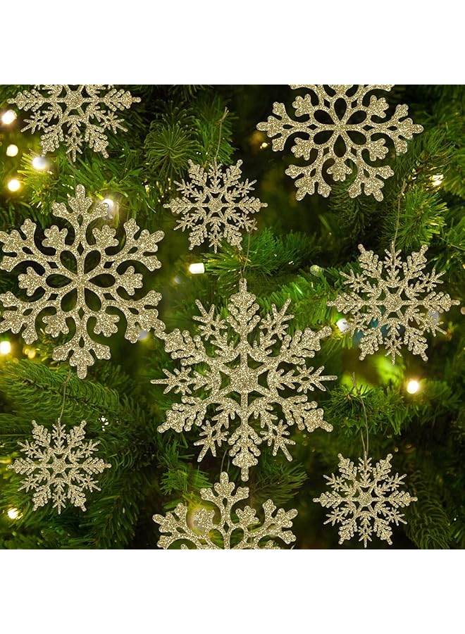 The Bros 36pcs Christmas Silver Snowflake Ornaments,Plastic Glitter Snow Flakes Ornaments for Winter Christmas Tree Decorations Size Varies Craft Snowflakes,Hanging Snowflake Ornament-Gold - Image 1