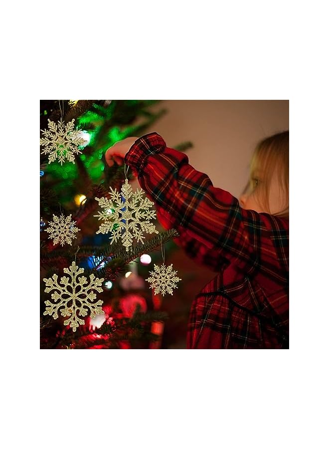 The Bros 36pcs Christmas Silver Snowflake Ornaments,Plastic Glitter Snow Flakes Ornaments for Winter Christmas Tree Decorations Size Varies Craft Snowflakes,Hanging Snowflake Ornament-Gold - Image 2