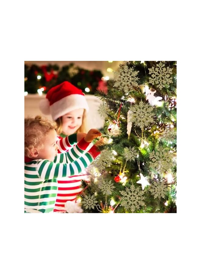 The Bros 36pcs Christmas Silver Snowflake Ornaments,Plastic Glitter Snow Flakes Ornaments for Winter Christmas Tree Decorations Size Varies Craft Snowflakes,Hanging Snowflake Ornament-Gold - Image 5