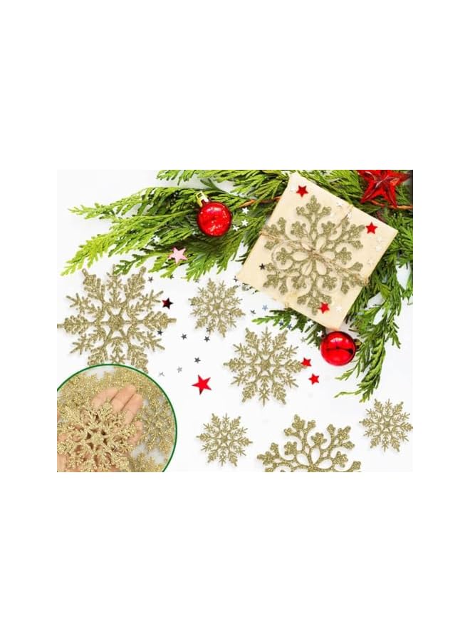 The Bros 36pcs Christmas Silver Snowflake Ornaments,Plastic Glitter Snow Flakes Ornaments for Winter Christmas Tree Decorations Size Varies Craft Snowflakes,Hanging Snowflake Ornament-Gold - Image 4