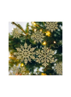 The Bros 36pcs Christmas Silver Snowflake Ornaments,Plastic Glitter Snow Flakes Ornaments for Winter Christmas Tree Decorations Size Varies Craft Snowflakes,Hanging Snowflake Ornament-Gold  - Image 3