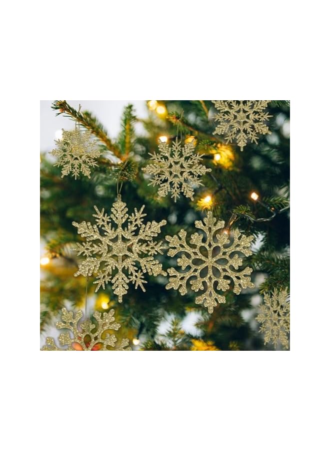 The Bros 36pcs Christmas Silver Snowflake Ornaments,Plastic Glitter Snow Flakes Ornaments for Winter Christmas Tree Decorations Size Varies Craft Snowflakes,Hanging Snowflake Ornament-Gold - Image 3