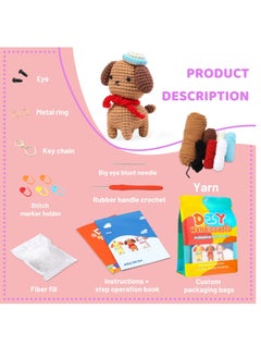 Excefore Crochet Kits for Beginners Adults, Beginner Knitting Kit, Crochet Set for Beginners with Brown Puppy, Crochet Yarn, Storage Bag, Crochet Keychain, Step-by-Step Instructions Video, Brown  - Image 2