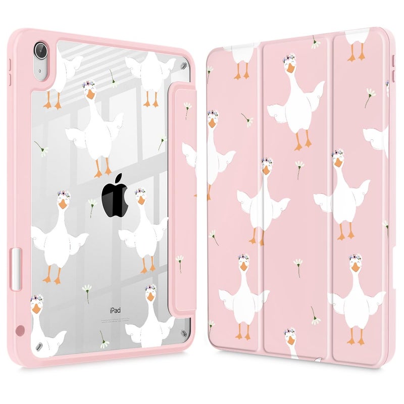 May Chen for iPad (A16) 11th Generation Case 11 Inch 2025, iPad 10th Gen Case 2022 10.9 inch, Built-in Pencil Holder with Shockproof Cover Clear Transparent Back Shell Auto Wake/Sleep, Goose Flower - Image 1