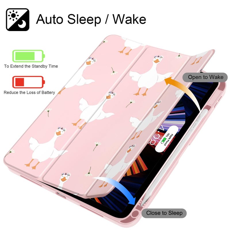 May Chen for iPad (A16) 11th Generation Case 11 Inch 2025, iPad 10th Gen Case 2022 10.9 inch, Built-in Pencil Holder with Shockproof Cover Clear Transparent Back Shell Auto Wake/Sleep, Goose Flower - Image 3