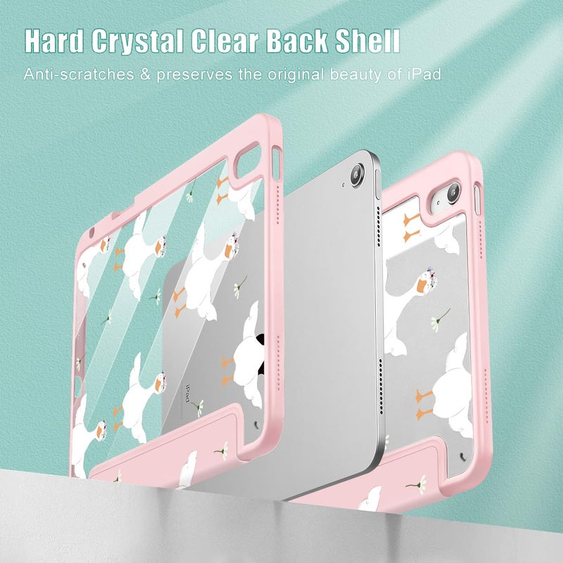 May Chen for iPad (A16) 11th Generation Case 11 Inch 2025, iPad 10th Gen Case 2022 10.9 inch, Built-in Pencil Holder with Shockproof Cover Clear Transparent Back Shell Auto Wake/Sleep, Goose Flower - Image 4