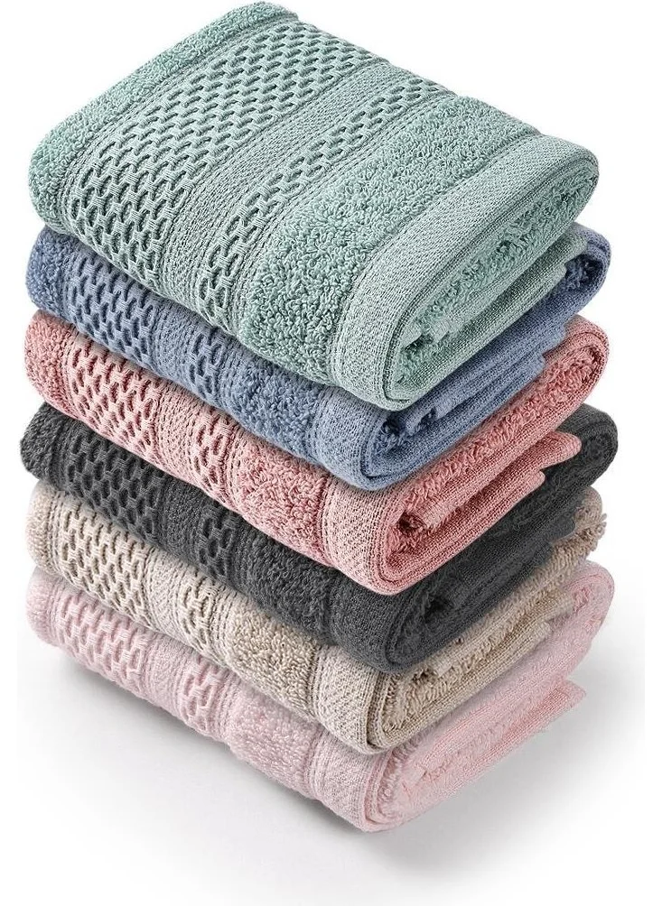 Bluenity Softy - Natural Cotton Set of 6 Guest Bath / Kitchen Towels - 30 x 50 cm Multi Color