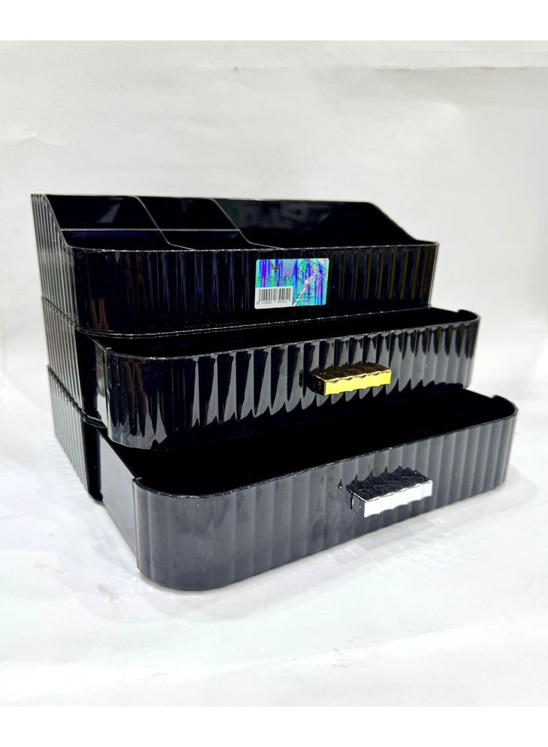 فينيكس منظم مكياج اكريليك بأدراج قابلة للتكديس، وحدة تخزين لسطح المكتب ودولاب الملابس لحفظ مستحضرات التجميل ومنتجات العناية بالبشرة وأحمر الشفاه ، صينية ودرجين - Image 2