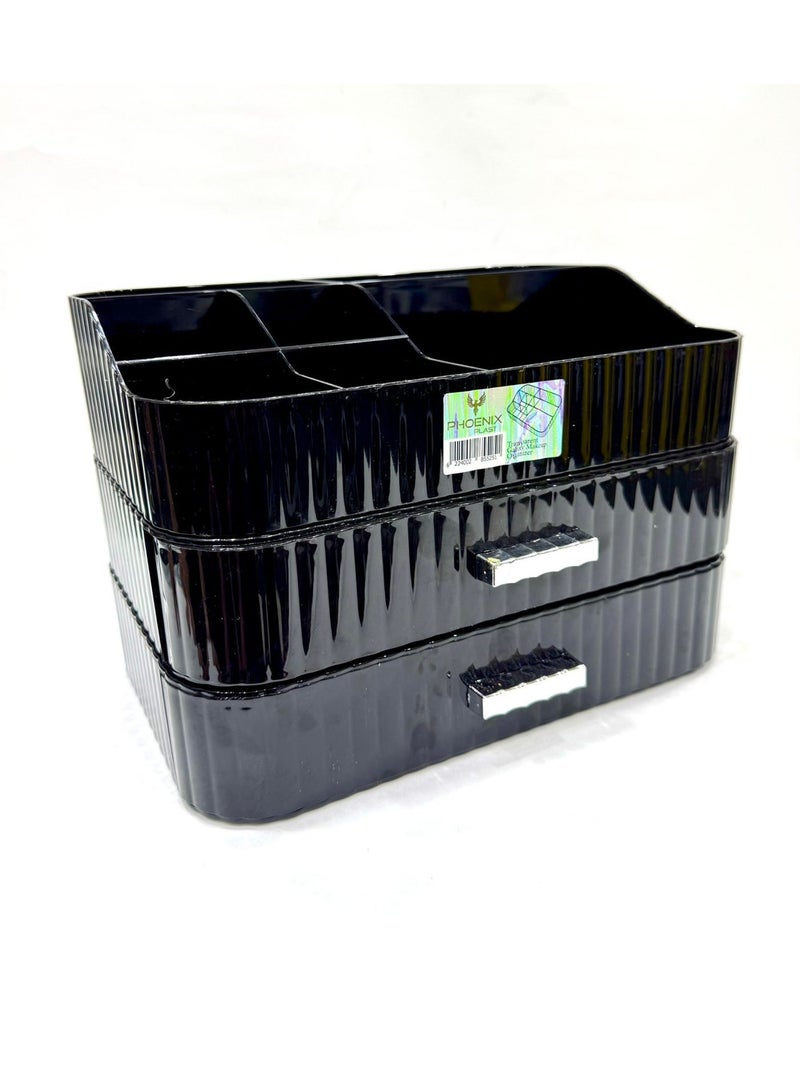 فينيكس منظم مكياج اكريليك بأدراج قابلة للتكديس، وحدة تخزين لسطح المكتب ودولاب الملابس لحفظ مستحضرات التجميل ومنتجات العناية بالبشرة وأحمر الشفاه ، صينية ودرجين - Image 4