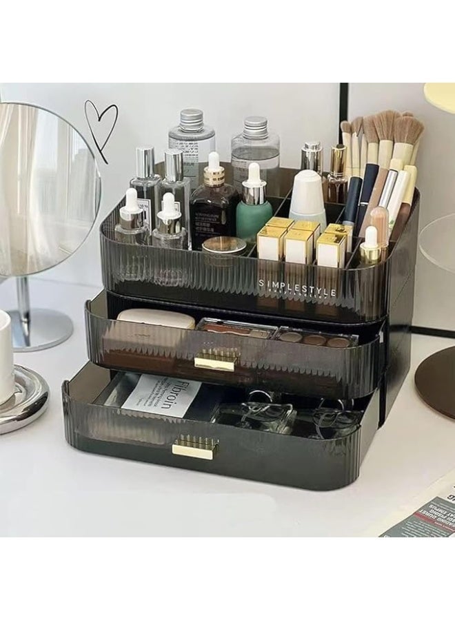 فينيكس منظم مكياج اكريليك بأدراج قابلة للتكديس، وحدة تخزين لسطح المكتب ودولاب الملابس لحفظ مستحضرات التجميل ومنتجات العناية بالبشرة وأحمر الشفاه ، صينية ودرجين - Image 1