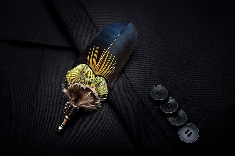 RBOCOTT Handmade Feather Pre-tied Bow tie and Brooch Sets for Men - Image 3