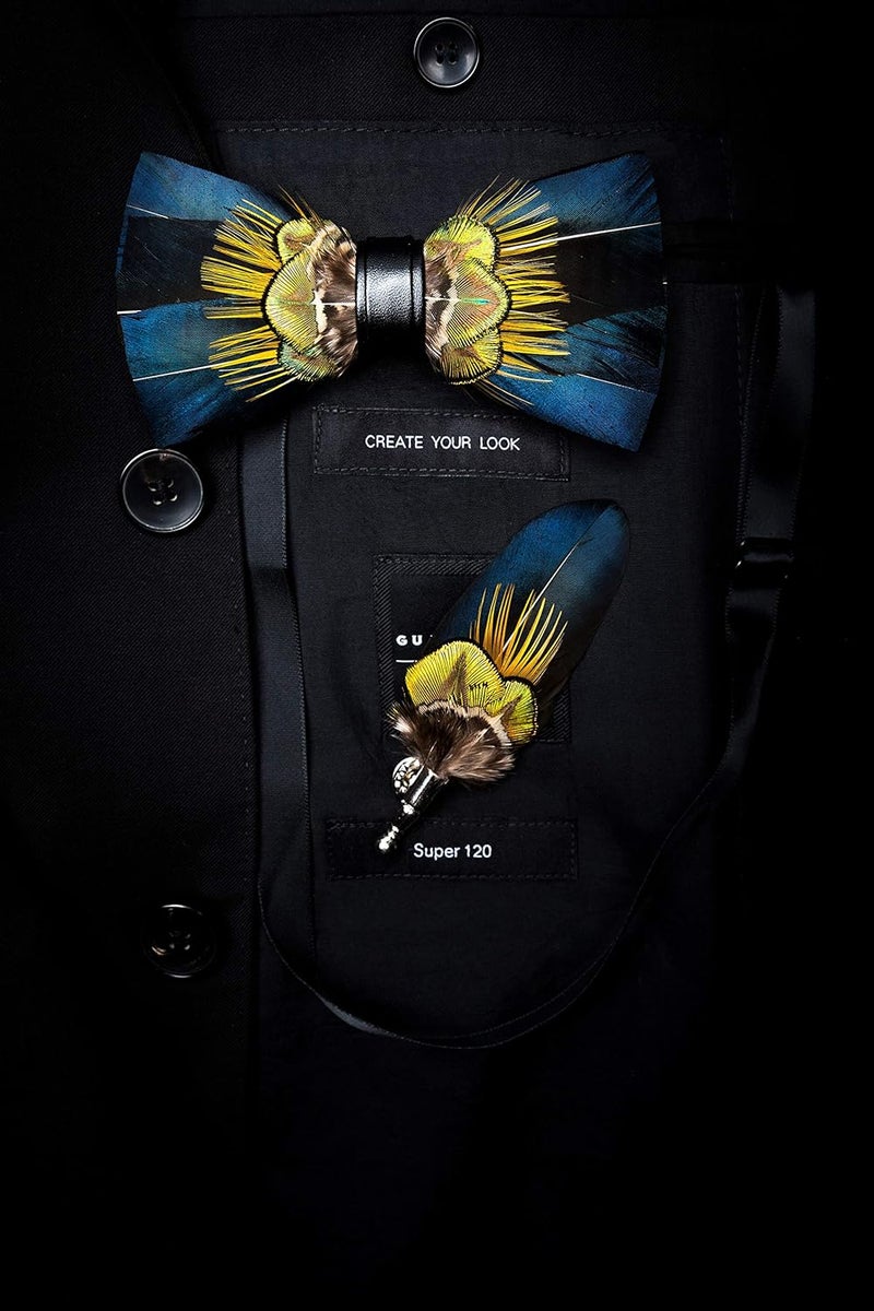 RBOCOTT Handmade Feather Pre-tied Bow tie and Brooch Sets for Men - Image 5