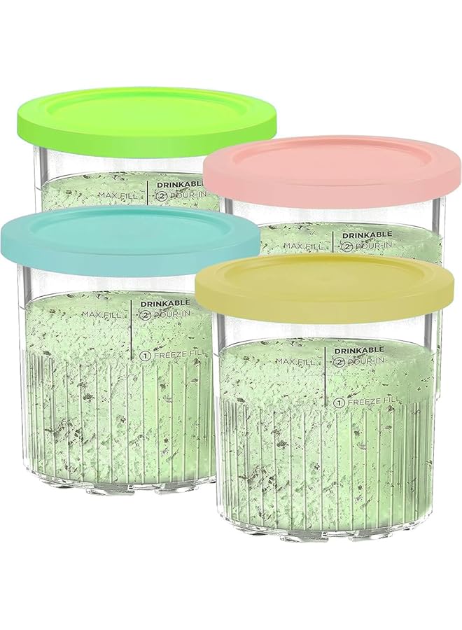 Green Tiger for Ninja CREAMi Deluxe Tubs 4 Pack with Color Lids, Replacement Pint Containers Pots for Ninja Creamy NC501UK NC501 NC500 Series Ice Cream Maker, erorex-Free & Dishwasher Safe (Blue/Pink/Lime/Yellow) - Image 1