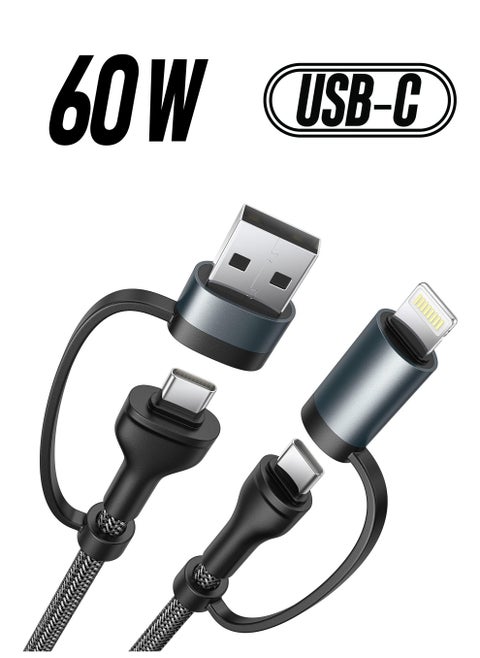 USB C Lightning Adapter Cable, USB C to USB C Adapter 60W PD [Fast Charging & Data Sync] 4 in 1 Multi Charger Cord for iPhone 14 13 12,MacBook Pro 2023 iPad Mini 6/Pro,Samsung Galaxy S22 S21 S20