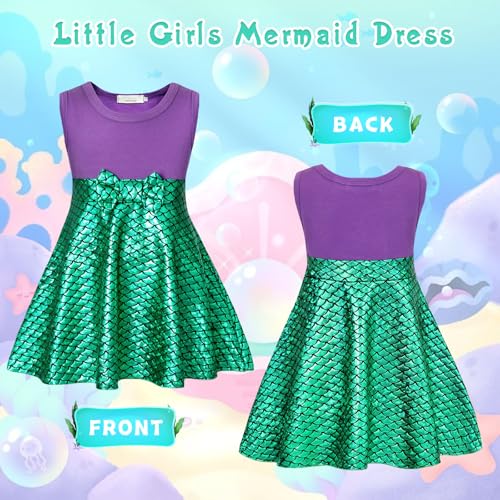 HenzWorld Little Girls Mermaid Princess Costume Short Dress up Birthday Party Dress Toddler Halloween Costume Cosplay Outfits Green Fish Scale Skirt 4t Age 3-4 Years - Image 3