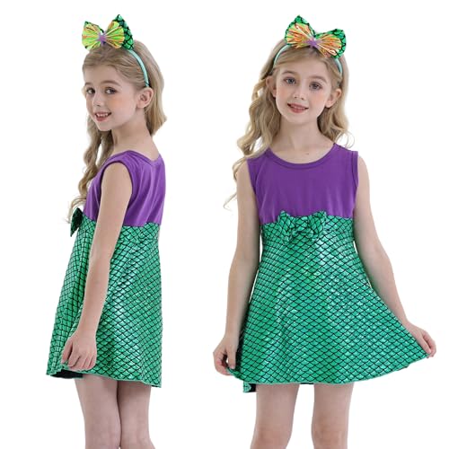 HenzWorld Little Girls Mermaid Princess Costume Short Dress up Birthday Party Dress Toddler Halloween Costume Cosplay Outfits Green Fish Scale Skirt 4t Age 3-4 Years - Image 2