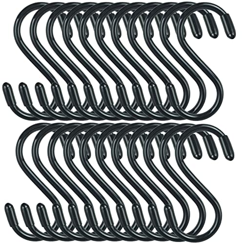 DINGEE 30 Pack Vinyl Coated Heavy Duty S Hooks for Hanging Plants, Clothes, Non Slip Steel Metal Black Rubber Coated Closet S Hooks for Hanging Jeans, Jewelry, Pot, Pan - Image 1