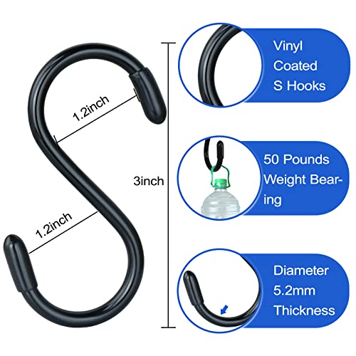 DINGEE 30 Pack Vinyl Coated Heavy Duty S Hooks for Hanging Plants, Clothes, Non Slip Steel Metal Black Rubber Coated Closet S Hooks for Hanging Jeans, Jewelry, Pot, Pan - Image 2