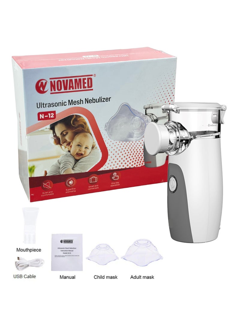 NOVAMED Portable Mesh Nebulizer N-12, Ultrasonic Handheld Inhalator, Rechargeable Battery, Low Noise, Medical Nebulizer for Home Asthma Care - Image 1