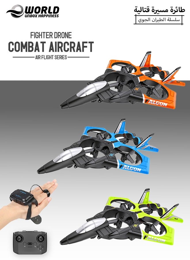 Eworld Remote Control Fighter Plane Drone with Gravity Sensor, 2.4GHz Four-Axis Drone for Aerial Photography and Stunts, Remote-Controlled Combat Aircraft with Gesture Control Watch for Ages 14+ - Image 1