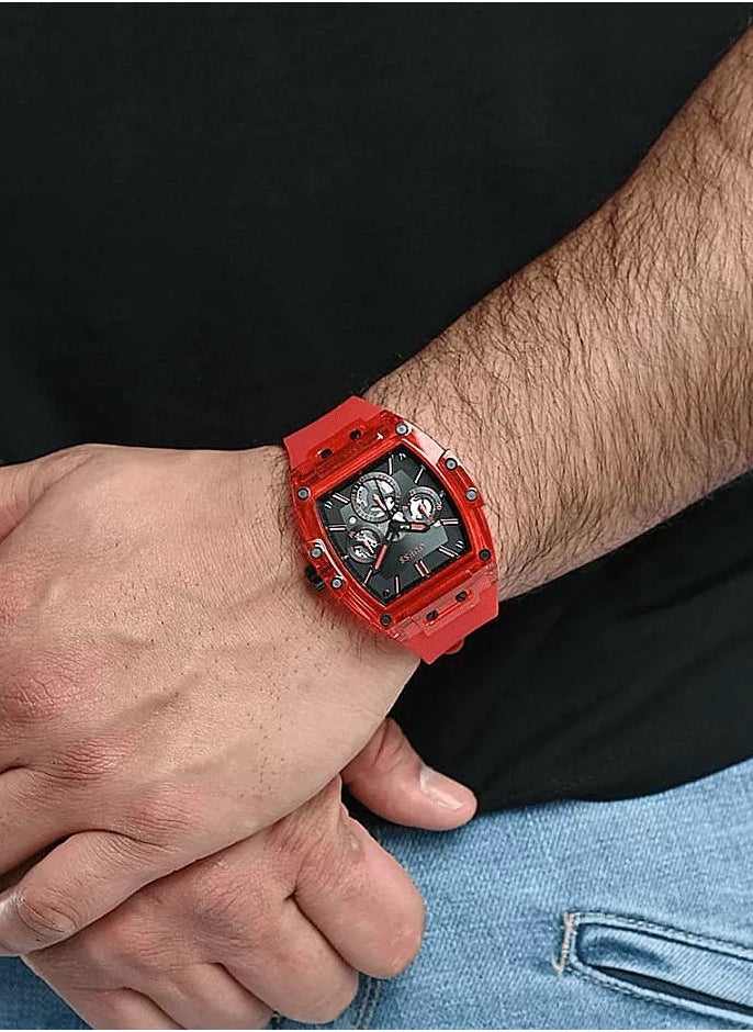 GUESS ساعة يد رجالية من السيليكون بعقارب دائرية الشكل GW0203G5 - 43 ملم  - Image 5
