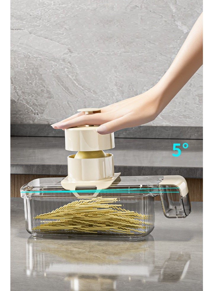 HOMESTAR 5-Blade Professional Vegetable Cutter - Multi-Functional Mandoline Slicer & Potato Carrot Grater | Premium PET+PP+Stainless Steel Construction | Includes Safety Hand Guard & Draining Basket | Perfect For Julienne, Slicing & Grating Vegetables - Image 3