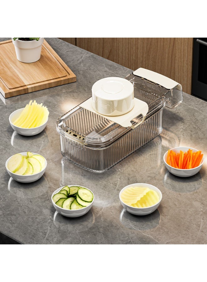 HOMESTAR 5-Blade Professional Vegetable Cutter - Multi-Functional Mandoline Slicer & Potato Carrot Grater | Premium PET+PP+Stainless Steel Construction | Includes Safety Hand Guard & Draining Basket | Perfect For Julienne, Slicing & Grating Vegetables - Image 2