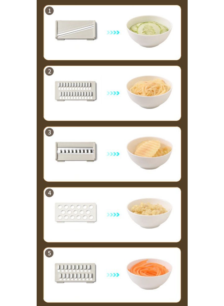 HOMESTAR 5-Blade Professional Vegetable Cutter - Multi-Functional Mandoline Slicer & Potato Carrot Grater | Premium PET+PP+Stainless Steel Construction | Includes Safety Hand Guard & Draining Basket | Perfect For Julienne, Slicing & Grating Vegetables - Image 4