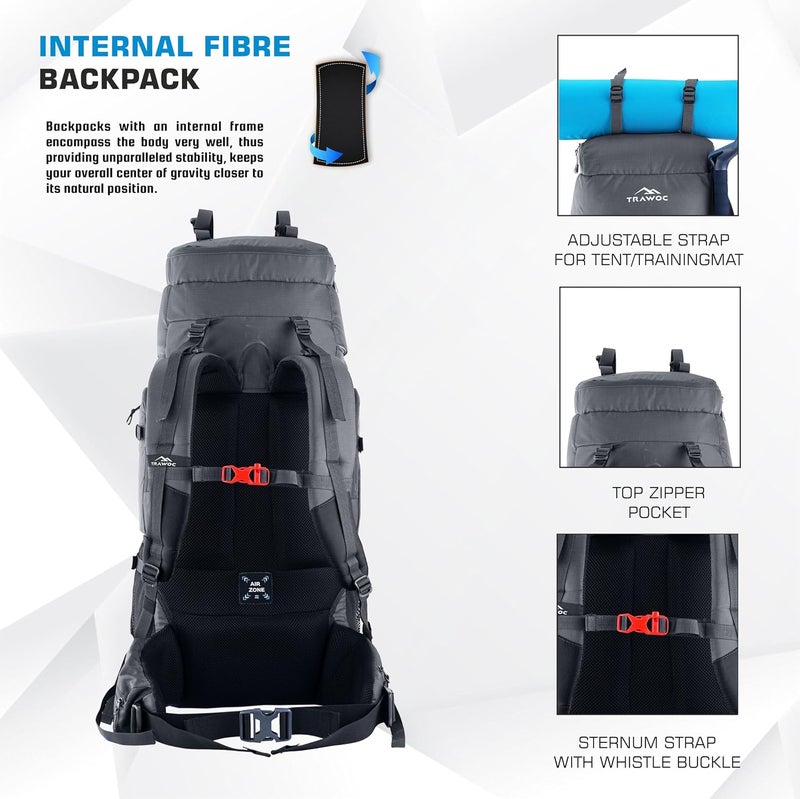 Trawoc TRIUMPH X 75 L Camping Backpack Trekking Hiking Ruckssack Travel Bag Front & Top Loading Laptop/Rain Cover/Shoe Compartment - Image 4
